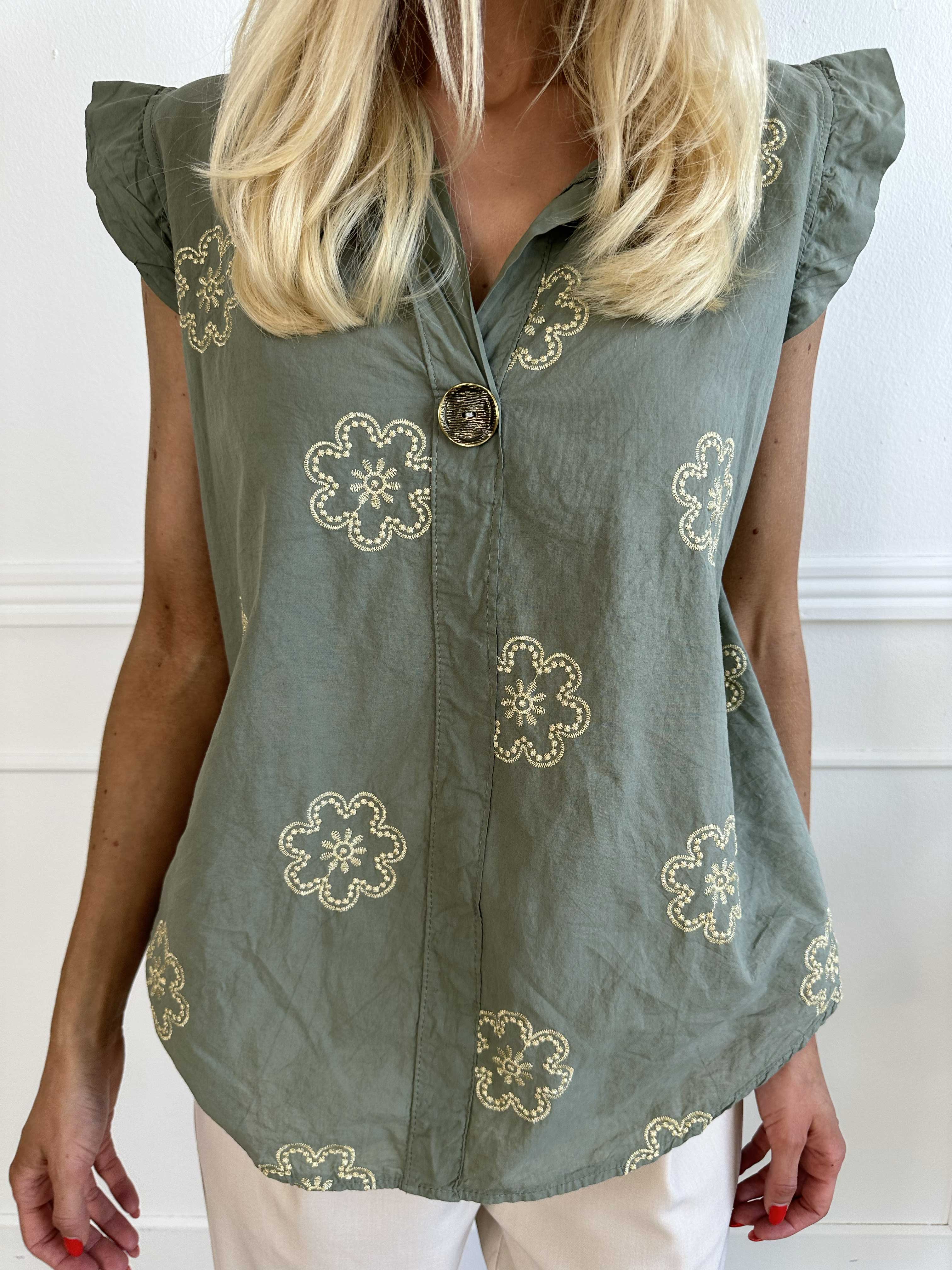 Kreta - Sød tunika i bomuld med blomster og flæseærmer